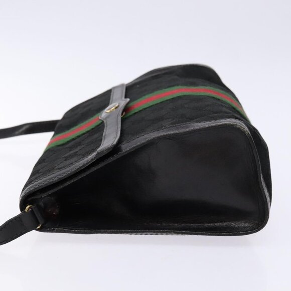 GUCCI Web Sherry Line GG Canvas Shoulder Bag Black Gold 37 04 3657 Auth 133392 - Picture 4 of 16